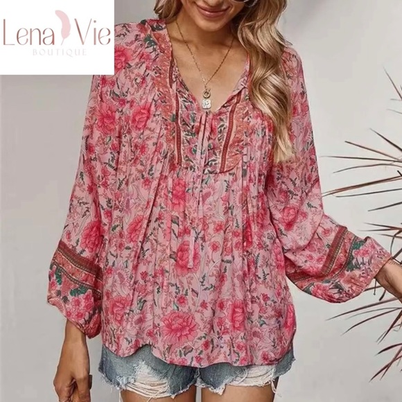 Boho In Pinks Tunic Blouse Top - Picture 1 of 4